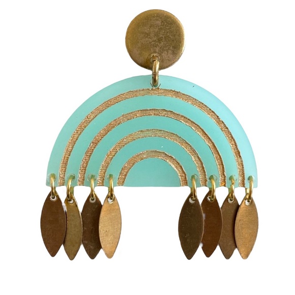 Modern Rainbow Earrings, Teal - Picture 2 of 3